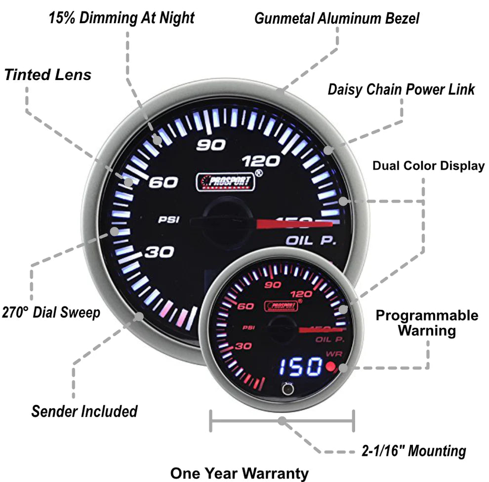 JDM Electrical Oil Pressure Gauge 2-1/16"/52mm